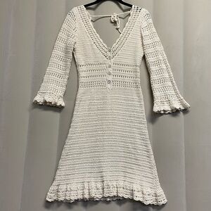 Ghanda Women’s Crochet Dress Small Swim Beach Coverup Resortwear Vacation Cream